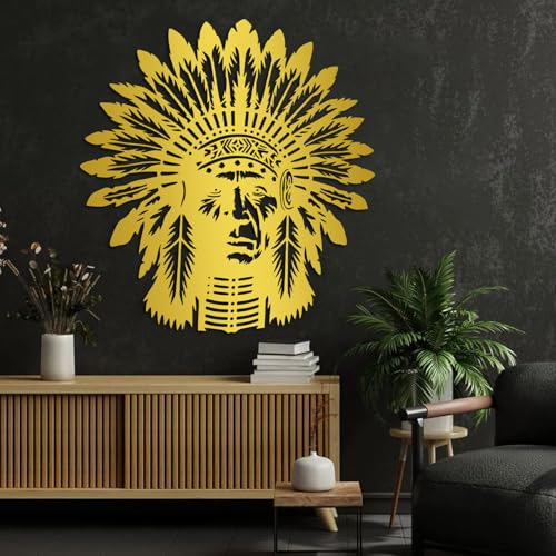 Indian Chief Metal Wall Art, Native American Warrior Head Wall