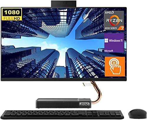 Image of Lenovo IdeaCentre 5 23.8 inch FHD Touchscreen All-in-One Desktop, AMD Ryzen 7 5700U Processor, 16GB RAM, 512GB SSD, WiFi6, Bluetooth, Webcam, Wireless Keyboard & Mouse, Windows 11 Pro, Grey