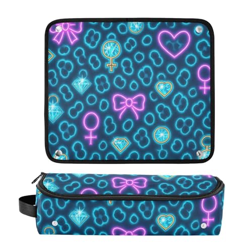 Estuche de viaje 2 en 1 para rizador con alfombrilla para plancha, organizador portátil para herramientas de peinado, bolsa de viaje estampado leopardo neón para planchas, rizadores y alisadores miniatura 3