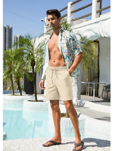 RQP Mens Cotton Linen Shorts Casual Drawstring 7inch Inseam Shorts Stretch Summer Beach Wear - image 3