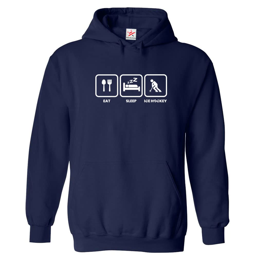 Stars and Stripes Eat Sleep Ice Hockey Repeat Kids Fashion Outfit Pull Over Hoodie for Sports Lovers (XS, Navy, 12_13 Years)