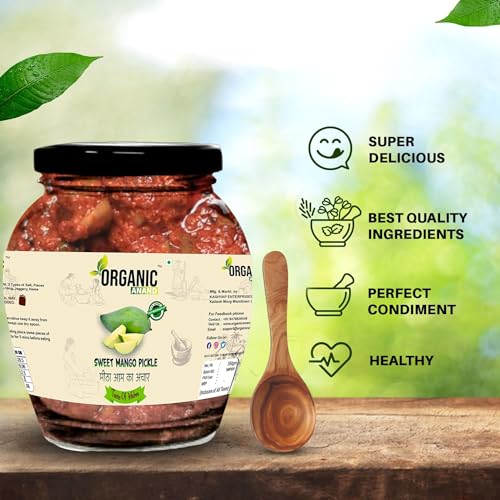 Image of Organic Anand Pure & Natural Less Sweet Mango Pickle (Mitha Aam ka achar) Jaggery Mango Pickle, Homemade Achar, No Artificial Preservatives & Colors (350Gm)