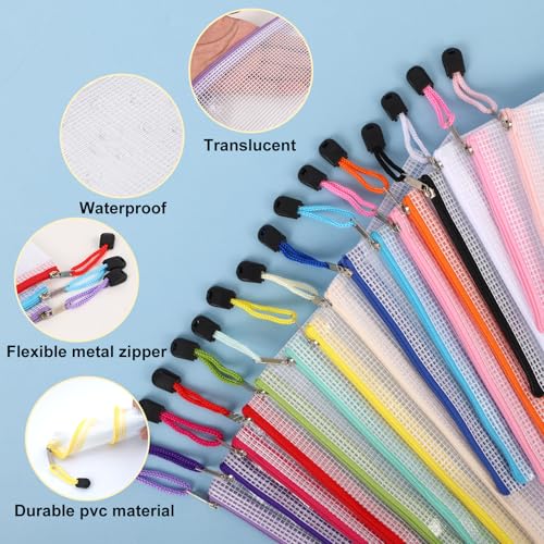 Image of EOOUT 64pcs Mesh Zipper Pouch Bags, 8 Sizes Plastic Bags, 15 Colors Waterproof Pouches with Slide Fastener for Organization, Multipurpose for Travel, School Supplies, Office and Home Organization