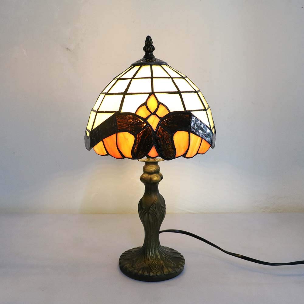 Milchig Tiffany Tischlampe, E14 DIY Klein Glasmalerei Vintage, Kinderzimmer Deco Nachtlicht, Jugendstil Nachttischlampe im Schlafzimmer (ohne Glühbirnen)