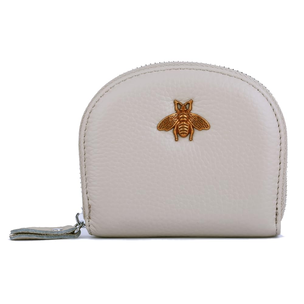 Yocipa Leather RFID Credit Card Holder Wallet For Women Small/Medium Zipper Card Case (Light Gray, Medium)