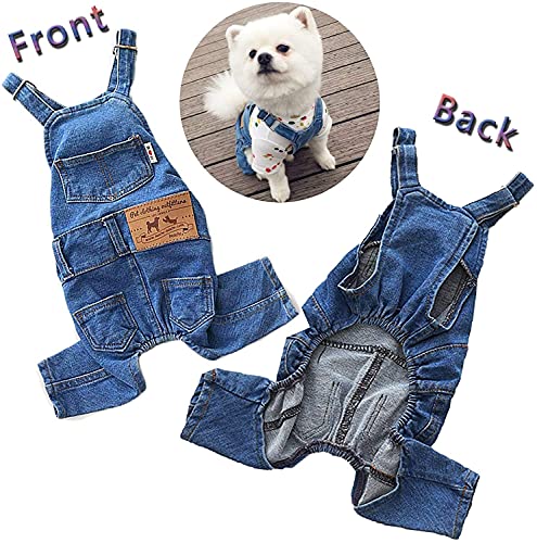 Teilybao Dog Denim Jumpsuit Costumes Cat Pet,Puppy Jean Jacket Sling Jumpsuit Costumes, Fashion Comfortable Blue Pants Clothing For Small Medium Dogs Cats #TOP1