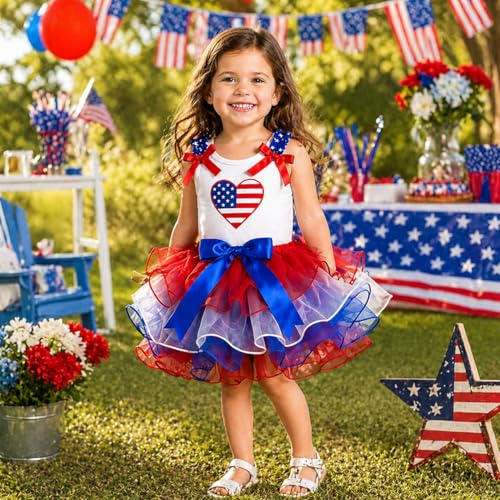Image of Petitebella USA Heart Shirt Petal Skirt Outfit Nb-8y