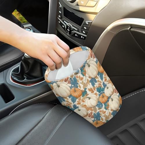 Image of White Pumpkins Trash Can for Car Auto Garbage Can for Back Seat Leak Proof with Adjustable Buttons Car Accessories for Women Interior