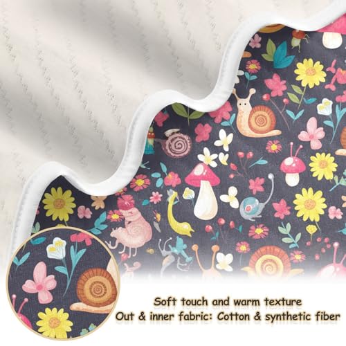 Image of Baby Swaddle Blanket for Baby Girls and Boys Soft Security Bed and Play Blanket for Toddler and Infant 30X40in Cartoon-Style Snails Mushrooms and Flowers
