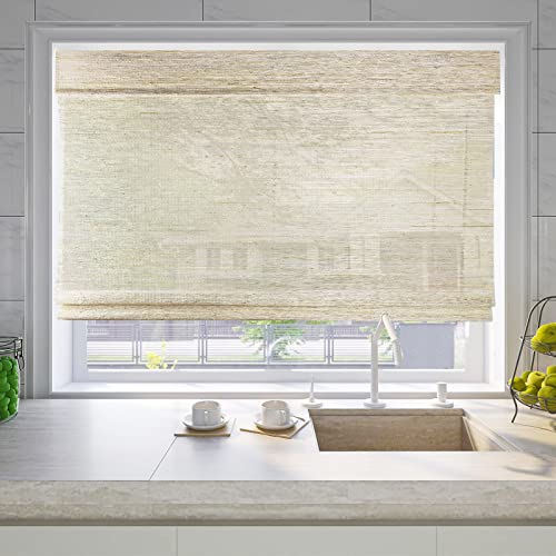 Cordless Nature Window Shades Blinds, 100% Linen Roman Shades, Pattern 10 - Image 3
