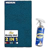 Muddy Mat 2-in-1 Set Atlantic Blue Medium(30'X19') Microfiber Non-Slip, Washable & Highly Absorbent Chenille Dog Door Mat with Wizz Stain & Odor Remover-Ultimate Pet Cleanup Combo for Pristine Homes