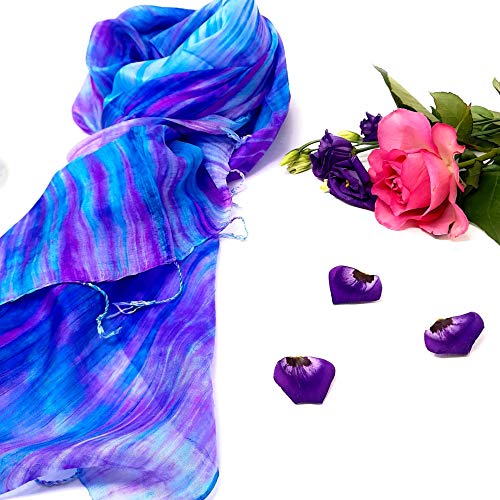 Millie & Boo 100% Silk Scarf For Women |Ladies Mulberry Silk Scarf | Shawls and Wraps for Evening Dresses | Blue and Purple Silk scarf | 67 x 29 inches| Gift Boxed | Hand Painted4