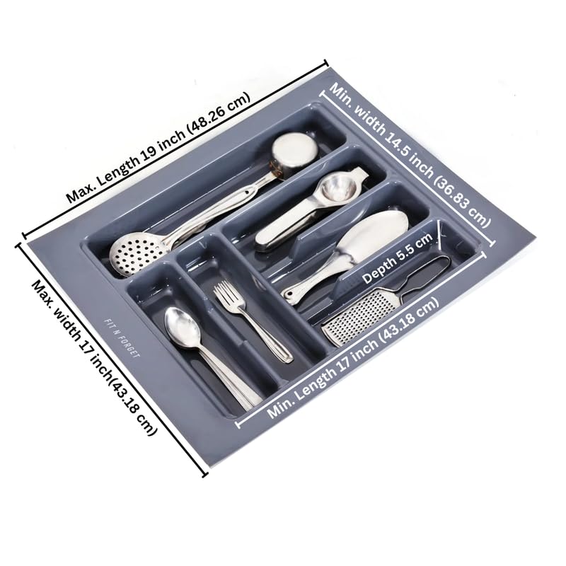Image of Polyvinyl Chloride Heavy Pvc Cutlery Tray,Modular Kitchen Basket Storage Organizer,Heavy Stylish Tray,Cutlery Tray For (17X19 Inchcosmetics, Grey)