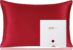 ZIMASILK 100% Pure Mulberry Silk Pillowcase for Hair and Skin Health,Soft and Smooth,Both Sides Premium Grade 6A Silk,600 Thread Count,with Hidden Zipper,1pc (King 20''x36'',Red)