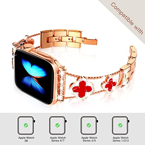 Image of Musk-MSKR Diamond Metal Bands Add Sparkle to Your Watch For Apple Watch Series 11 /10 /9 /8 /7 /6 /5 /4 /3 /2 /SE /Ultra Clover Simple and Stylish Compatible with 38mm40mm41mm42mm44mm45mm 46mm49mm Women's Wear
