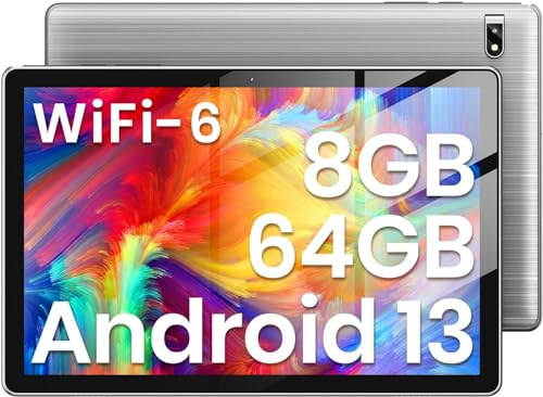 2024 Tablet 10 inch Android 13 Tablets Octa-Core Processor, 8GB+64GB 1024GB Expand, 6000mAh Battery, 2.4G+5G Wi-Fi 6, 2MP+8MP Dual Camera, Bluetooth, 1280 * 800 FHD IPS Touch Screen (Gray)