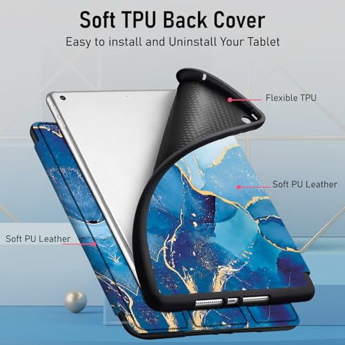 Image of Robustrion Cover for iPad 9th Generation Cover Case with Pencil Holder for Apple iPad 10.2 inch /iPad 9th 7th 8th Generation Smart [Soft and Flexible] Flip Stand Case [Auto Sleep /Wake] - Marble Blue