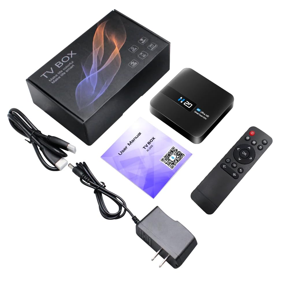 H20 2GB/16GB Décodeur Lecteur Multimédia de Diffusion en continu Android 10 Boîte TV 4K 3D HD 1080p avec Amlogic Quad-Core CPU RK3228A, WiFi,4K HD, H.265.