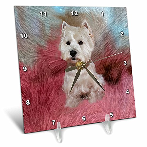 3dRose dc_4054_1 Westie-Desk Clock, 6 by 6-Inch