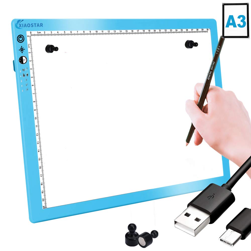 Light Box Drawing A3,Tracing Pad with Color Temperature and Brightness Adjustable for Artists, Animation Drawing, Sketching, Animation, X-ray Viewing (Blue)