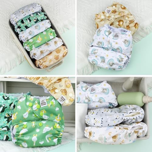 Image of Mama Koala 6 Pack Reusable Cloth Diapers 3.0 for Babies Girls Newborn, One-Size Adjustable Baby Diaper, Durable Stitching, Back Opening for Inserts, Breathable Awj Lining, Leak Prevention-HappyAnimals