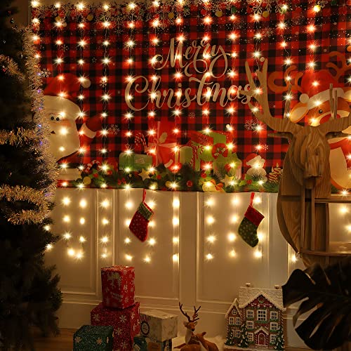 Image of Meonum 1 Pack 195LED Curtain Tapestry Backdrop String Lights | Each 13 Strings 6.6 x 5 ft Fairy String Light, 8 Modes Tapestry Hanging String Lights for Bedroom Christmas Curtain Decor