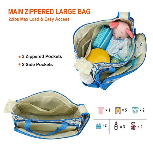 Image of Moclever Diaper Bag Tote Set, 5PCS Baby Bags for Mom and Dad - Large Maternity Travel Bag with Insulated Bottle Holder, Food Bag & Portable Changing Pad, Waterproof Baby Essentials Organizer (Blue)