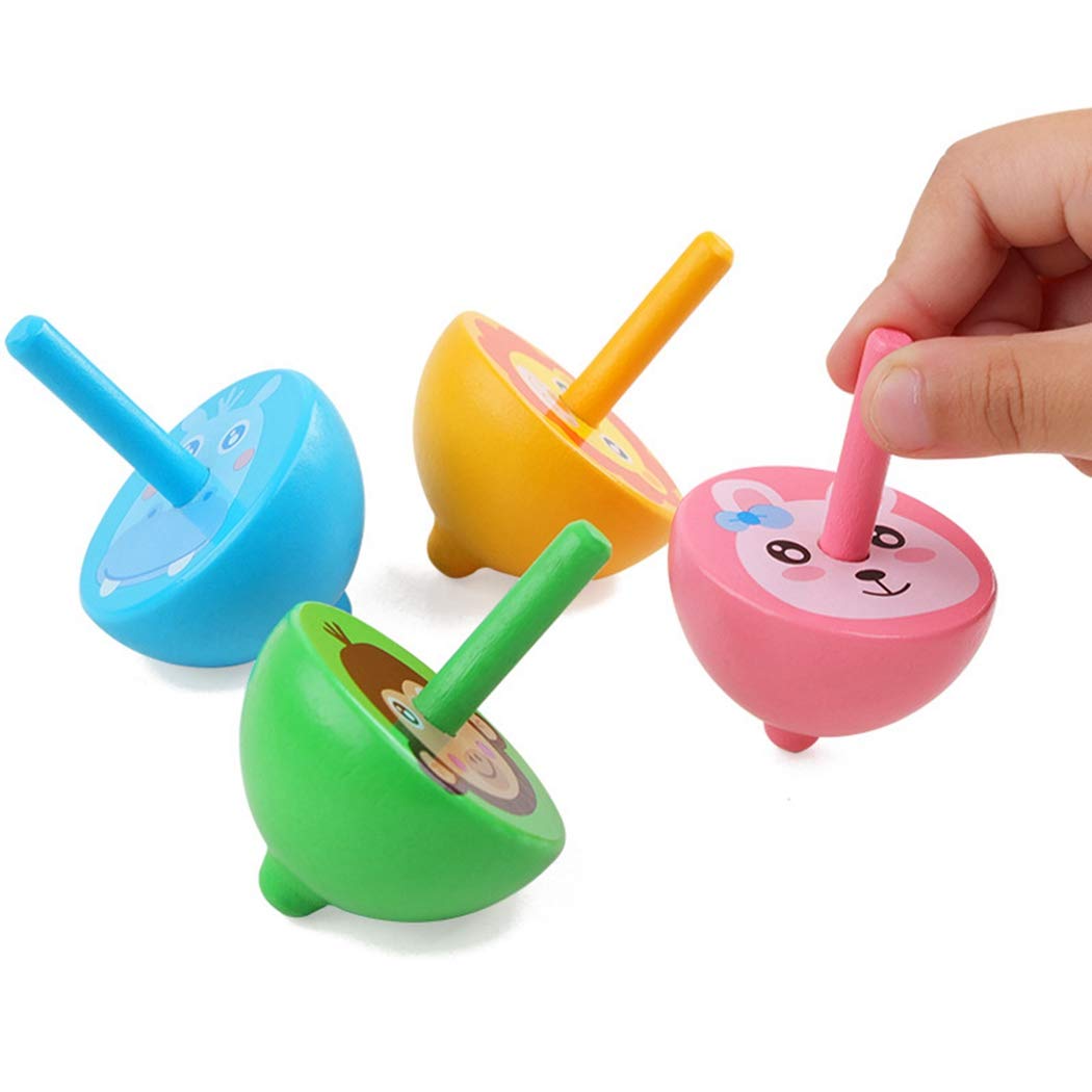 boxoon 4PCS Kids Spinning Top Novelty Wooden Spinning Top Wood Spinning Toy Spin Toy Wooden Spinning Toys Wood Spin Tops