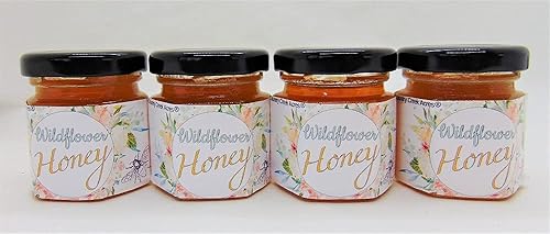 2 onzas de miel de flores silvestres - 4 frascos pequeños - Derivados de néctar que proviene principalmente de flores silvestres - Country Creek LLC