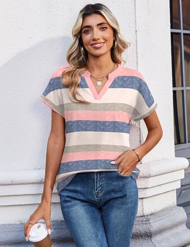 Image of Zeagoo Womens Tops Short Sleeve Summer V Neck Shirts Work Blouses Business Outfits Fashion Clothing