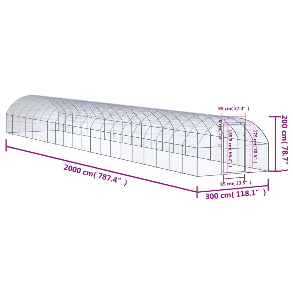 Outdoor-Hühnerstall verzinkter Stahl 3x20x2 m mit Freilaufgehege für Kleintiere wie Kaninchen, Meerschweinchen, Hamster und Nager, Stabiler Laufstall für Outdoor und Indoor Nutzung
