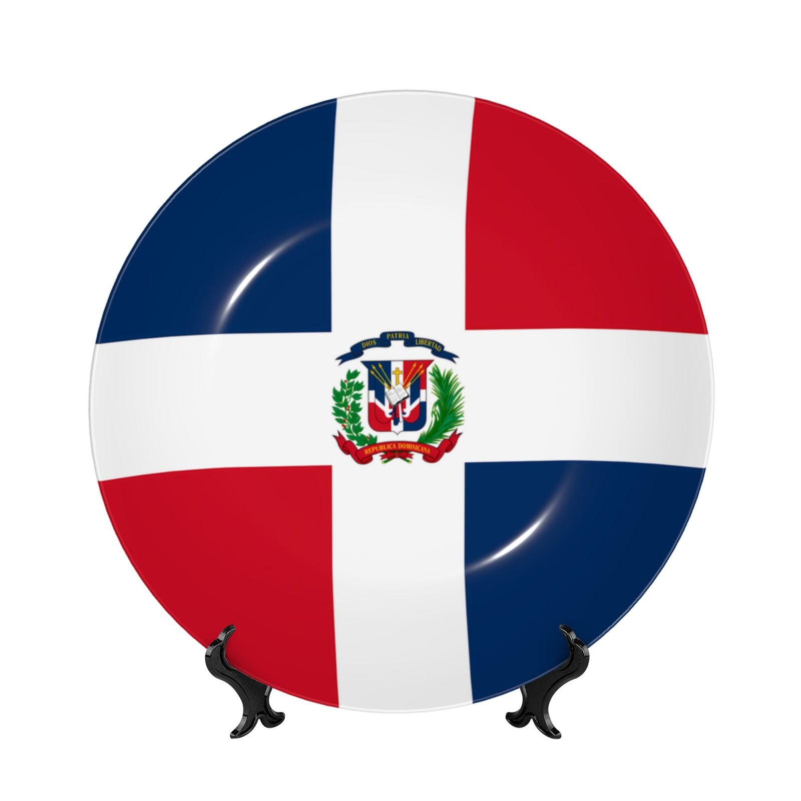 SXZVVBN Dominican Republic Bone China Decorative Plate Art with Stand Removable Adhesive Hanging for Home Office 6in（15cm）