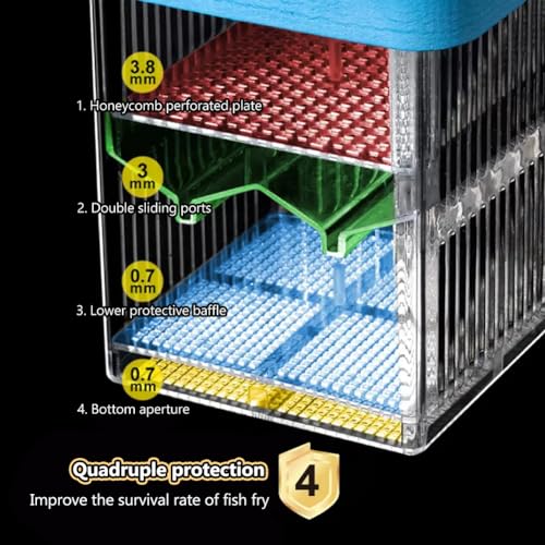 Image of La La Pet Floating Fish Breeding Box with Lid Parent Fish and Baby Fishes Aquarium Divider Hatching Box with Adjustable Floating Ring Transparent Incubator