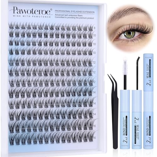 Image of Pawotence Lash Clusters Kit Wispy Lash Extension Kit Natural 180pcs Cluster Eyelash Extensions Kit Individual Lashes 8-16mm Eyelash Clusters Kit with Lash Cluster Bond Seal and Lash Tweezers