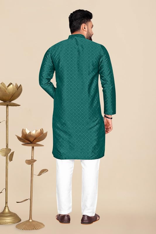 Image of Mens Self Design Cotton Silk Kurta Pyjama Set
