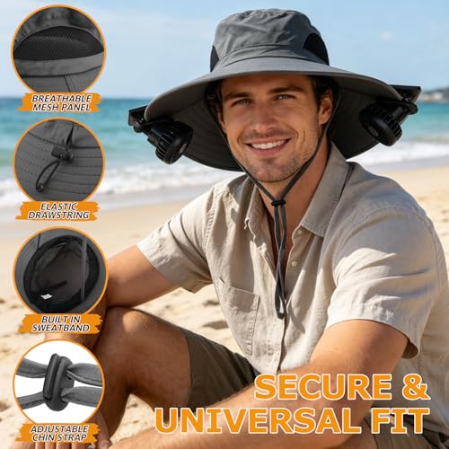 Sombrero tipo Bucket con ventiladores solares para hombre y mujer miniatura 4