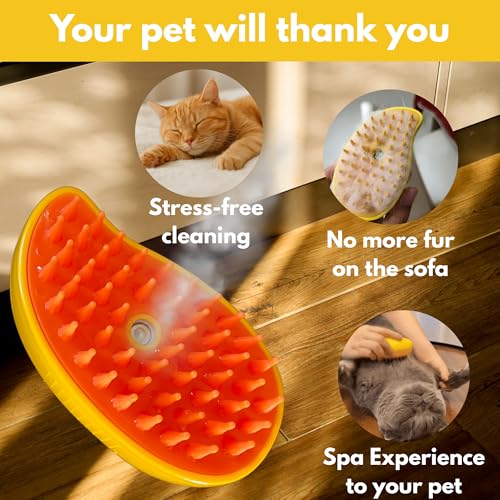 Image of Steam Cat Brush for Indoor Cats - Mist Spray Comb for Shedding & Hair Removal | Silicone Pet Grooming Tool for Long-Haired Cats & Dogs