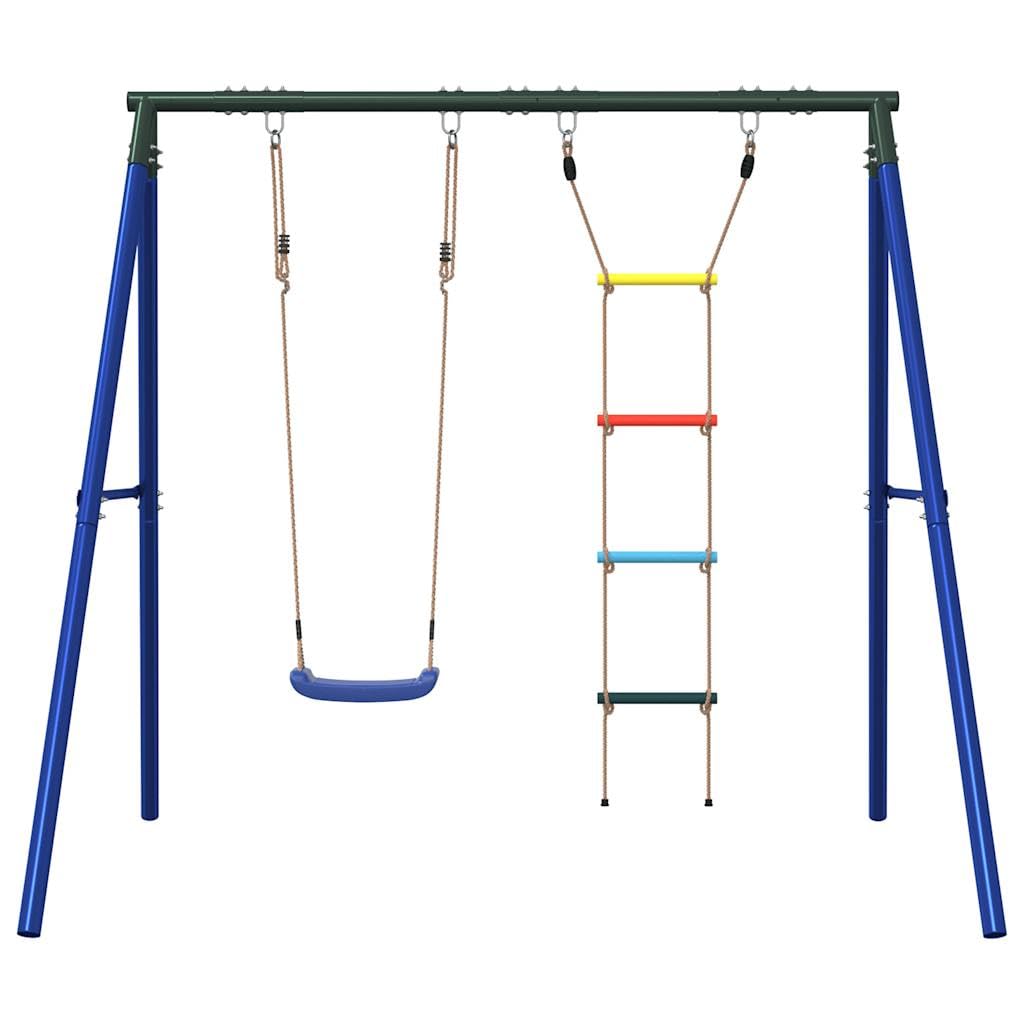 Schaukel-Set mit Schaukelsitz, Strickleiter und robustem Stahlgestell für Garten, Terrasse und Spielplatz, belastbar bis 100 kg, fördert Bewegung, Motorik und Abenteuer im Outdoor-Bereich