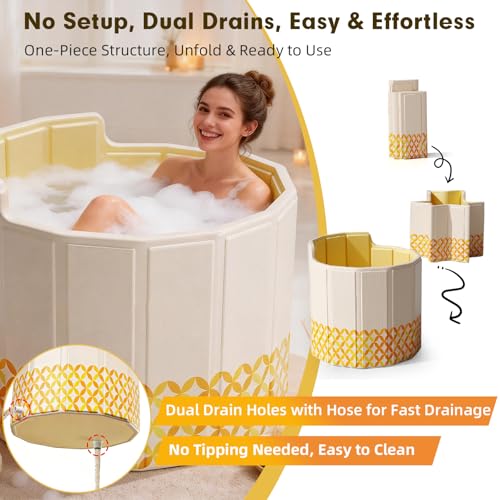 80 cm Faltbare Badewanne Erwachsene, Portable Erwachsenen-Badewanne für Dusche, Upgrade C-Förmiger Rückenlehne, 5-Schichten Wärmeisolierung, Montagefrei, mit rutschfester Sitzauflage, Ablaufschlauch
