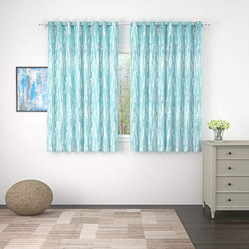 Image of Story@Home Bloom Collection Jacquard Lavish and Modern Rich Textured Solid 4 Piece Eyelet Ring top Window Curtain for Bedroom and Hall - 5 Feet, Sky Blue