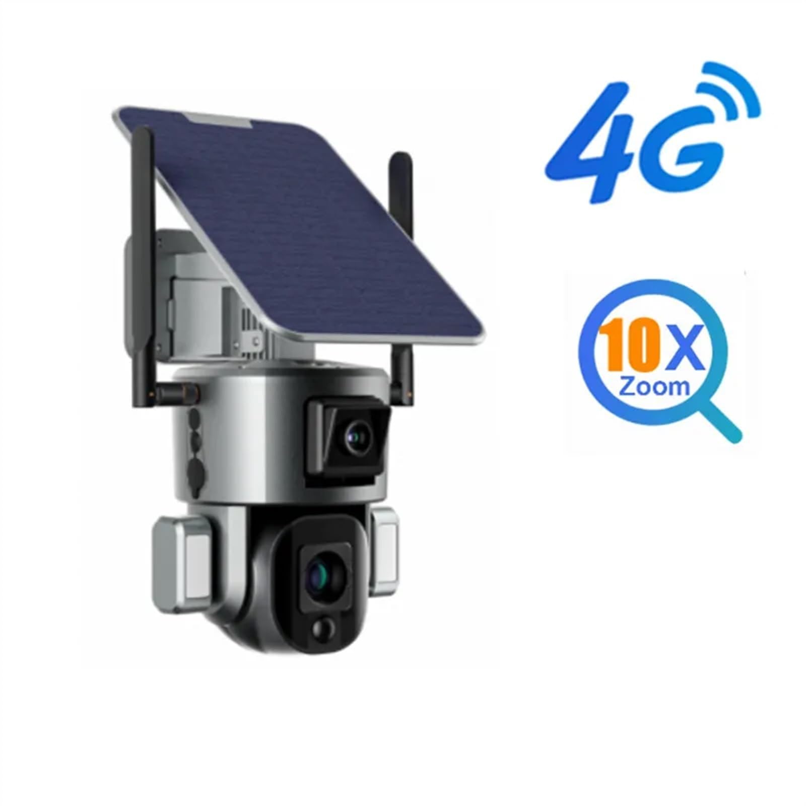 Telecamera di Sorveglianza, Telecamera solare 8MP 4G wireless 4K Doppia lente 4X 10X Pannello Rilevazione umana PTZ di sorveglianza Esterna
