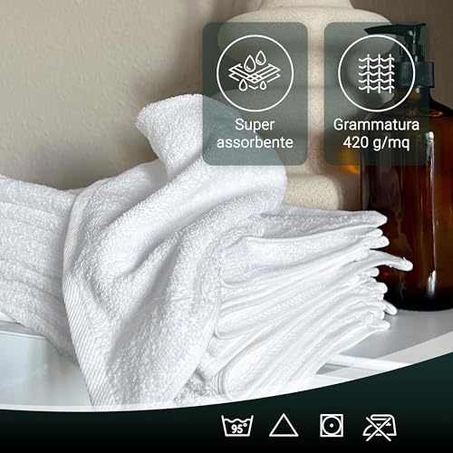 ZOLLNER 10 lavette - morbide e assorbenti asciugamani da mano e viso - lavabili a 95°C - cotone - 30x30 cm - bianco - immagine 5