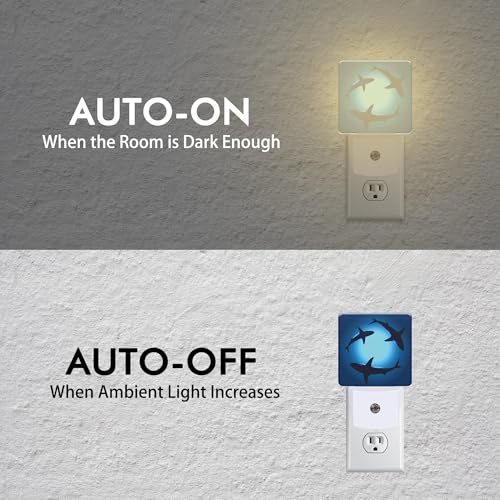 Image of Ocean Floating Sharks Night Light,Plug into Wall with Dusk to Dawn Light Sensors,LED Nightlights for Bedroom,Bathroom,Kitchen,Hallway,Room Decor for Boys Girls Women Men