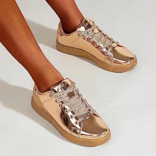 Image of LUCKY STEP Glitter Shoes Sparkly Bling Shiny Bedazzled Lace up Fashion Sneakers for Women