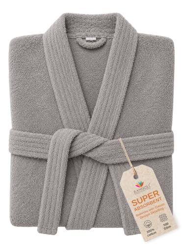 RANGOLI Noble Cotton Microfibre Bathrobes For Women,400 Gsm|Ultra-Soft,Lightweight&Highly Absorbent Luxurious Bath Gown/Bath Robe |Grey,M