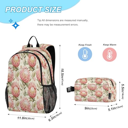 Sac à dos floral rose avec boîte à déjeuner pour enfants