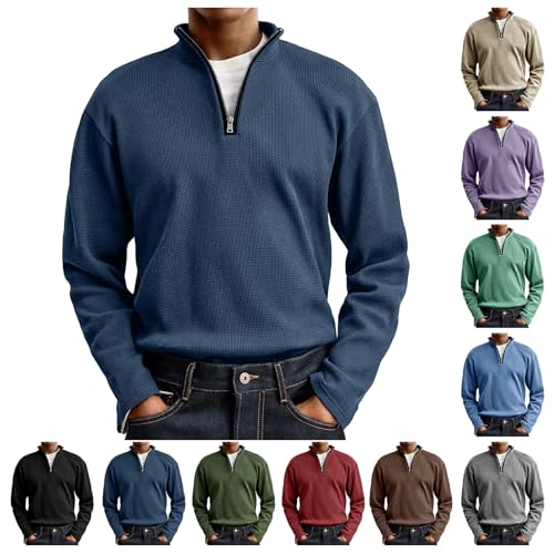 Quarter Zip Pullover Sweaters for Men Casual Mock Neck Winter Warm Long Sleeve Ribbed Polo Top4