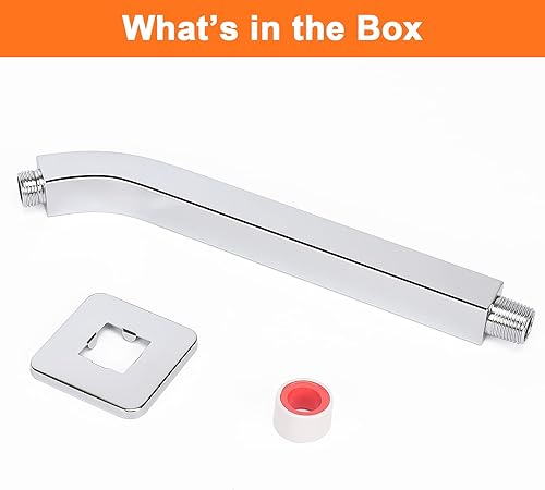 Miniatura 7 de HarJue Brazo de ducha con brida y cinta de teflón, brazo de tubo de ducha cuadrado montado en la pared, brazo de extensión de acero inoxidable 304