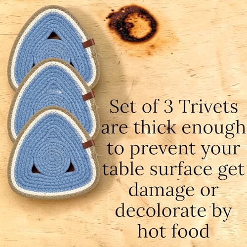 Image of SereneHomes Triangular Trivets for Hot Pots - Dining Table Accessories | Heat Resistant Pads & Kitchen Slab Mats | Set of 3 Fancy Kitchen Coaster (Blue. 20 cm)