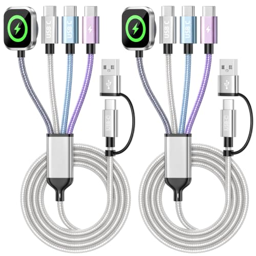Travel Essentials �g���v��USB C 10.2�����C���`�}���`�[�d�P�[�u�� iWatch�[�d��p | 5�t�B�[�g USB A/C - 3 TypeC/iPhone Watch�[�d��AiWatch 11-2/Ultra&iPhone 17-